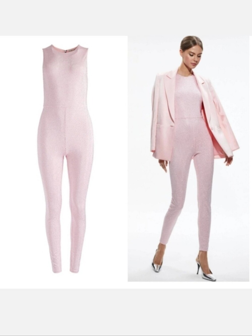 Alice + Olivia Light Pink Embellished Sleeveless Jumpsuit Size 8 NWT - Picture 3 of 16